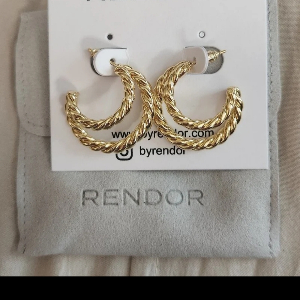RENDOR Rachel Zoe Victoria Yellow Gold Plated  Double Hoop Earrings - Picture 3 of 5